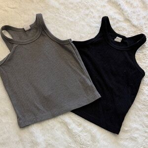 SHEIN Kids Ribbed Tank Top Set - Charcoal and Black